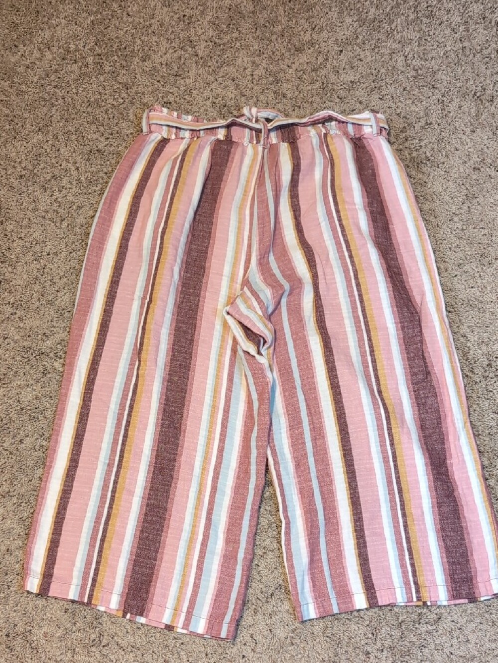 A.N.A. Striped Pink Wide-Leg Women’s Paper Bag Linen Capris XL - Picture 6 of 7